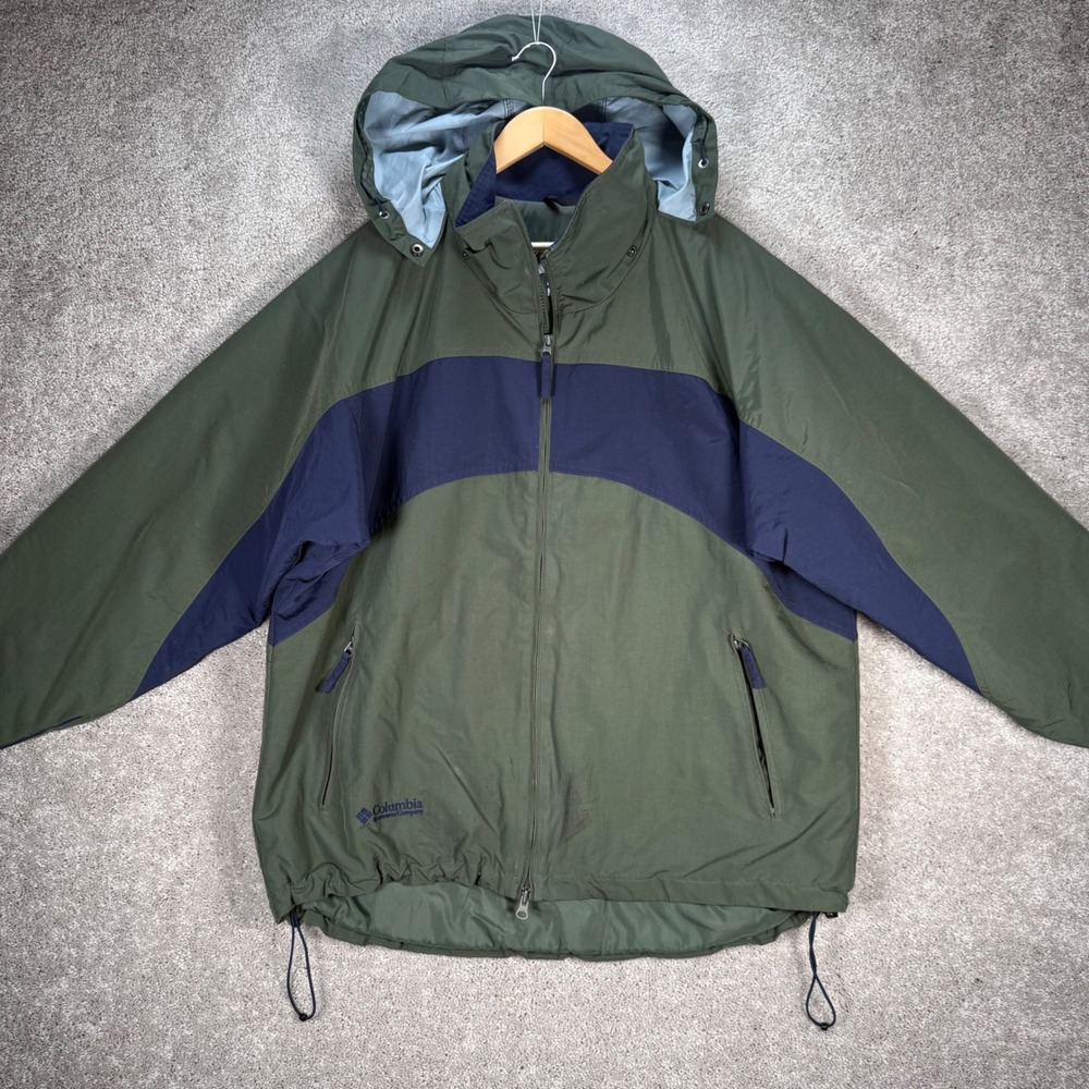 Columbia Sportswear Men's Large Hooded Insulated Windbreaker Jacket Green Blue